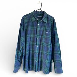 Vineyard Vines Mens Navy/Green Plaid Button Up Shirt, SZ XL